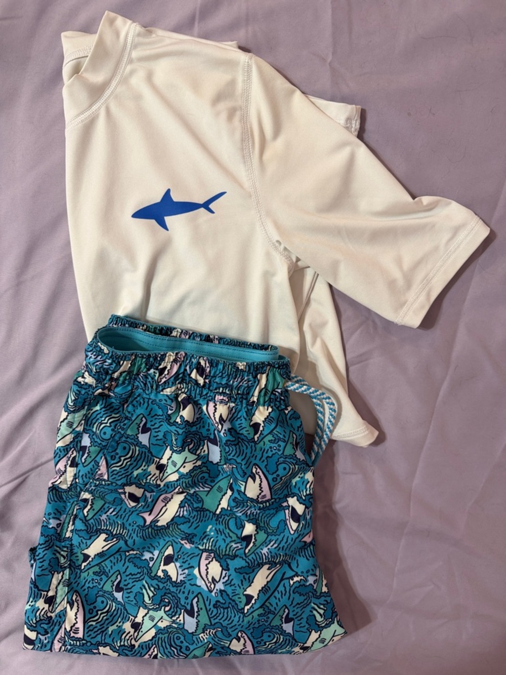 Cat &Jack 2-piece Shark Rashguard with Shark Swim Trunks Set Size XL(12/14) EUC